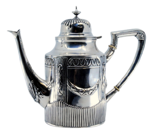 Fluted Silver Teapot Embossed on the Edge with Hinged Lid