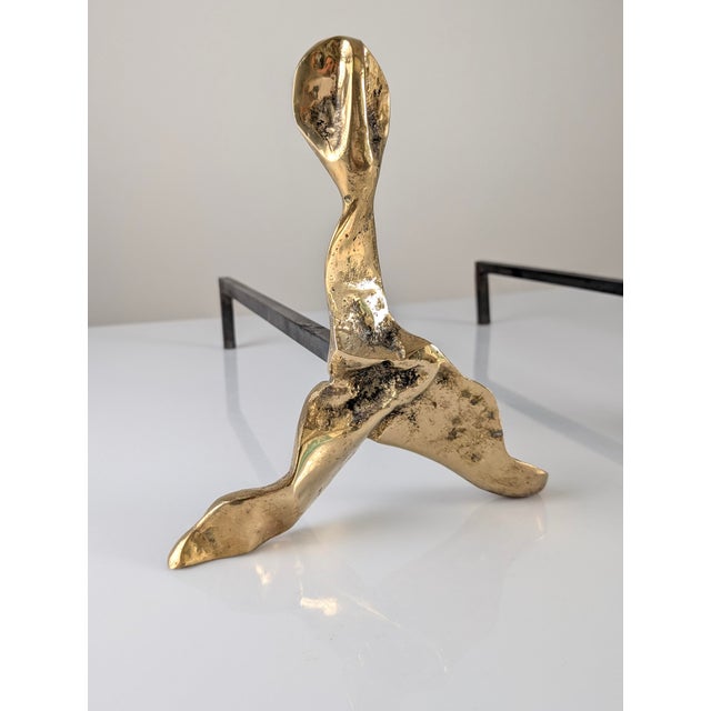 Brutalist Sculptural Bronze Andirons, 1970s, Set of 2 For Sale - Image 13 of 15