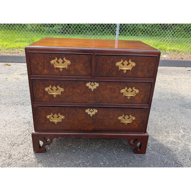 Vintage Georgian Style Burl Walnut Chest of Drawers For Sale - Image 11 of 15