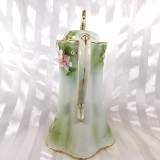 1950s 1950s Green Floral Nippon Chocolate Pot With Matching Lid For Sale - Image 5 of 10