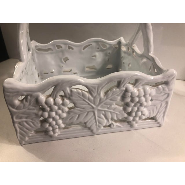 Traditional Majolica Blanc De Chine Ceramic Bowl / Basket For Sale - Image 3 of 8