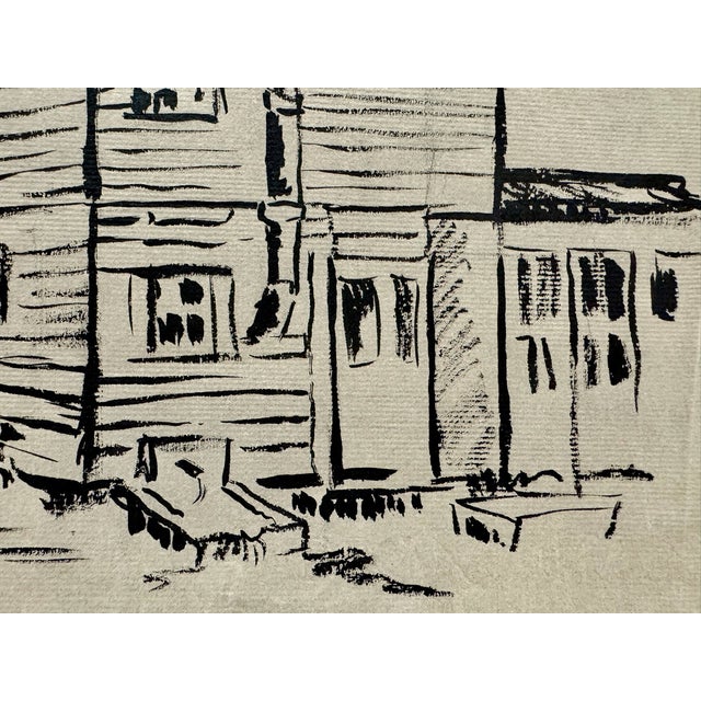 Rustic Henry Emil Salloch Original Drawing on Paper Mid-Century Modern Urban Back Alley Ink S Ketch, 1946. For Sale - Image 3 of 7
