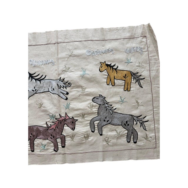 Ten Horse Suzani Wall Hanging on Linen For Sale In New York - Image 6 of 6