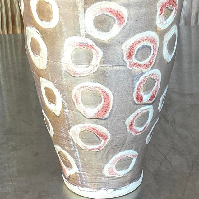 Taupe Vintage Boho Signed Studio Pottery Vase For Sale - Image 8 of 15