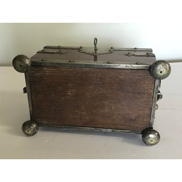 Late Victorian English Oak Silver Plated or Nickel-Plated Double Tea Caddy C. 1880-1900 For Sale - Image 6 of 9