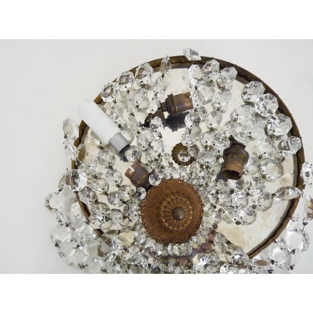 Metal Louis XVI Style Crown-Shaped 3-Light Ceiling Light with Half-Basket Glass Pendants, 1950s For Sale - Image 7 of 9