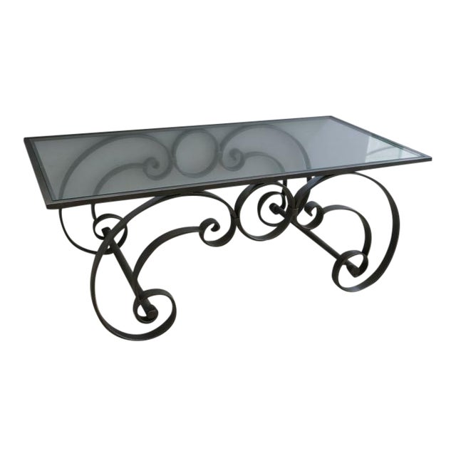Mid 20th Century Classic Scrolling Iron and Glass Cocktail Coffee Table For Sale