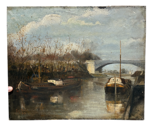 Eugène Penot, Moored Boats, 1890s-1910s, Oil on Canvas