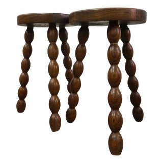 Vintage French Brutalist Stools, 1950s, Set of 2 For Sale