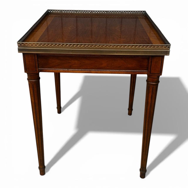 Baker Furniture Louis XVI Side Table With Walnut Veneer & Brass Gallery For Sale - Image 10 of 12