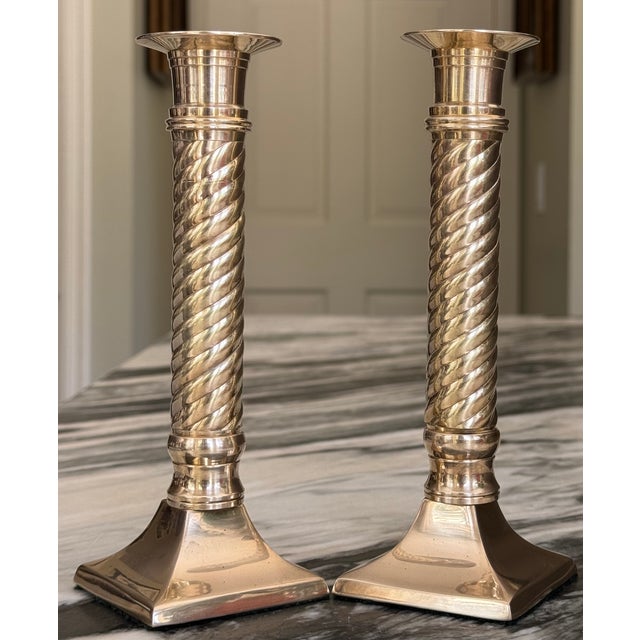 Metal Ralph Lauren Style Solid Brass Candle Sticks - A Pair For Sale - Image 7 of 14