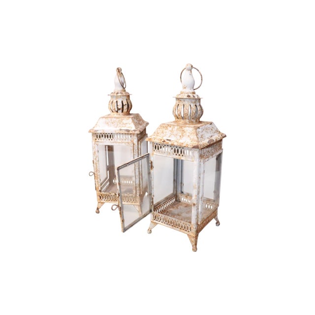 Shabby Chic Rustic Pagoda Lanterns, a Pair For Sale - Image 3 of 6