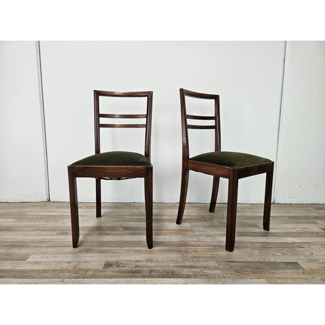 Art Deco Dining Chairs in Walnut and Fabric, 1940, Set of 2 For Sale - Image 14 of 14