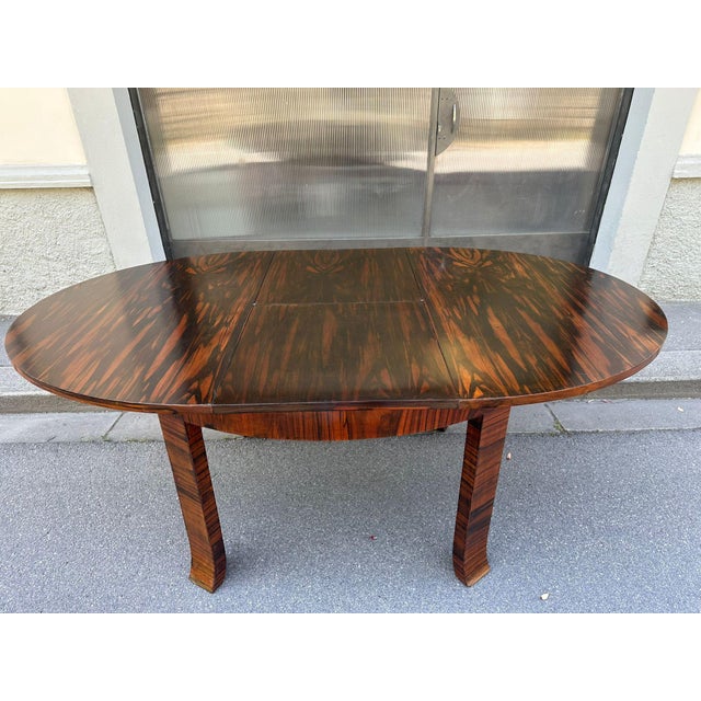 Extendable Oval Table in Zebrano Wood and Briar, 1930s For Sale - Image 4 of 13