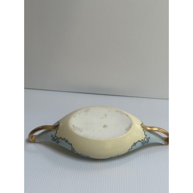 Baby Blue Antique T & v Limoges France Canoe-Shape Handle Bowl 10"x 5" Floral Hand Painted For Sale - Image 8 of 12