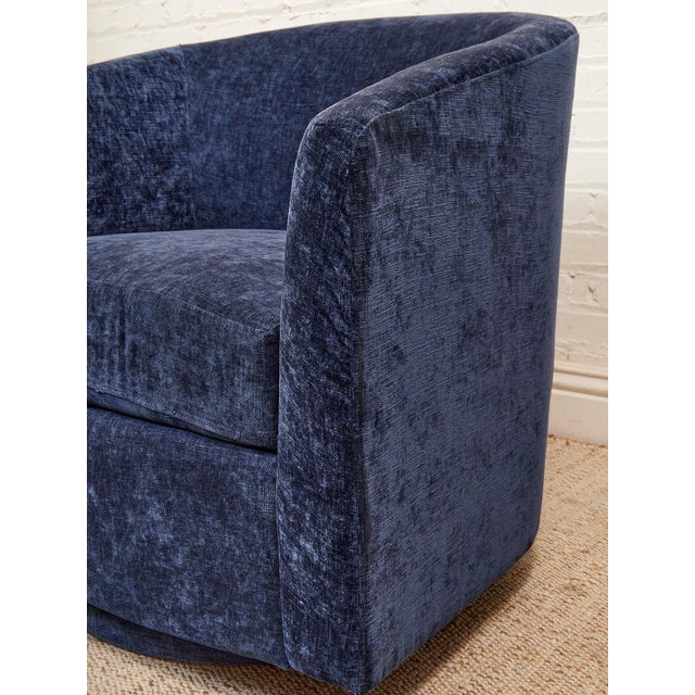 Mid 20th Century Blue Chenille Swivel Chair For Sale In Los Angeles - Image 6 of 9