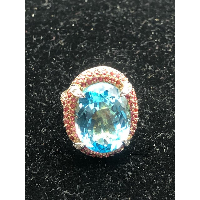 Blue Bochic “Orient” Vintage Ruby & Blue Topaz Ring - 18K Gold & Silver Circa “90s” For Sale - Image 8 of 14