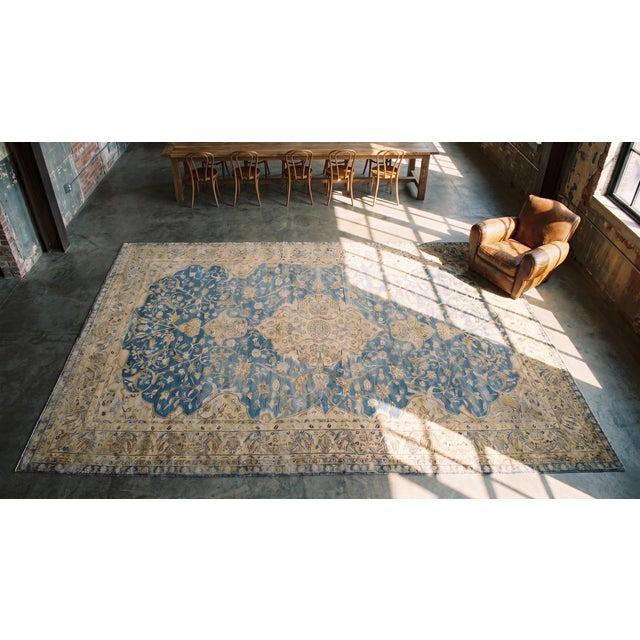 Distinguished Blue Ground and Exquisite Floral Detail Antique Persian Kerman Rug For Sale - Image 14 of 15