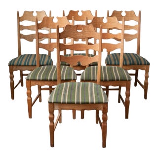 1960s Danish Oak Henning Kjaernulf for Eg Mobler Razorblade Dining Chairs - Set of 6 For Sale
