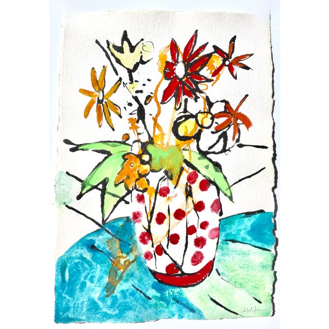 Paper "Wildflowers" Contemporary Abstract Floral Still Life Mixed-Media Painting For Sale - Image 7 of 7