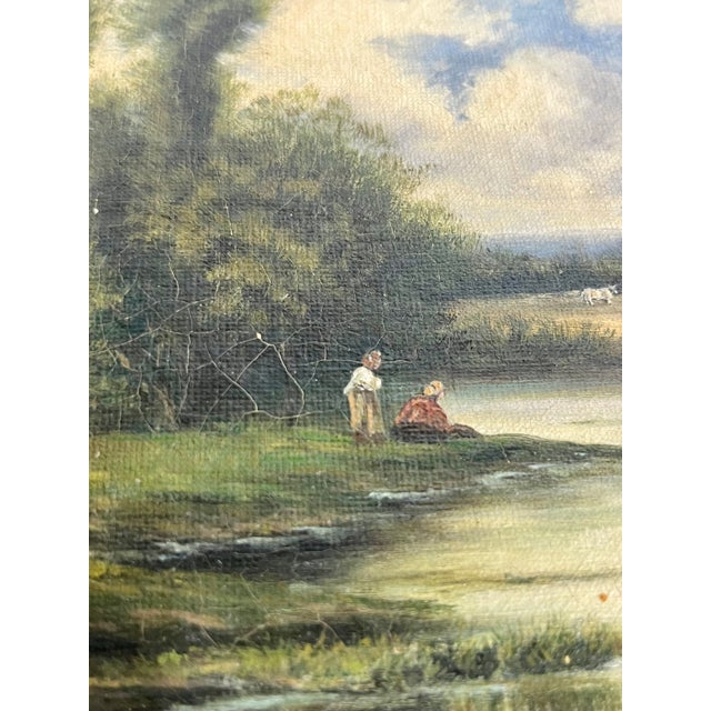 19th Century French Pastoral Landscape Oil Painting in Ornate Giltwood Frame For Sale - Image 6 of 17