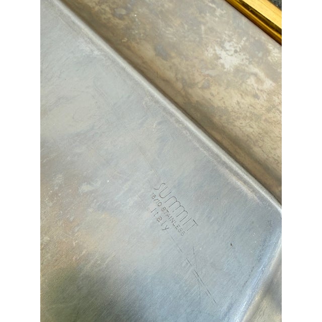Vintage Summit 18/10 Stainless Steel Asymmetrical Tray With Brass Handles Italy For Sale - Image 4 of 4