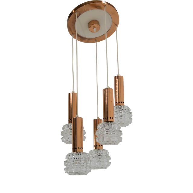 Mid-Century Copper & Glass Chandelier, 1970s For Sale