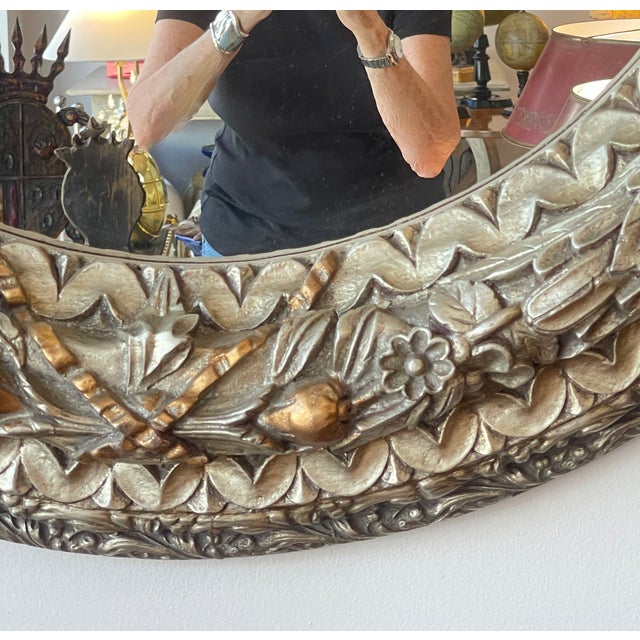 Vintage Silver& Gilt Carved Large Round Wall Mirror For Sale - Image 11 of 12