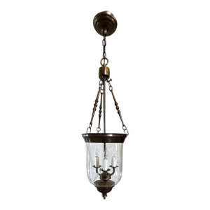 1990s Anglo-Indian Style Etched Glass Bell Jar With Oil Rubbed Bronze Fittings