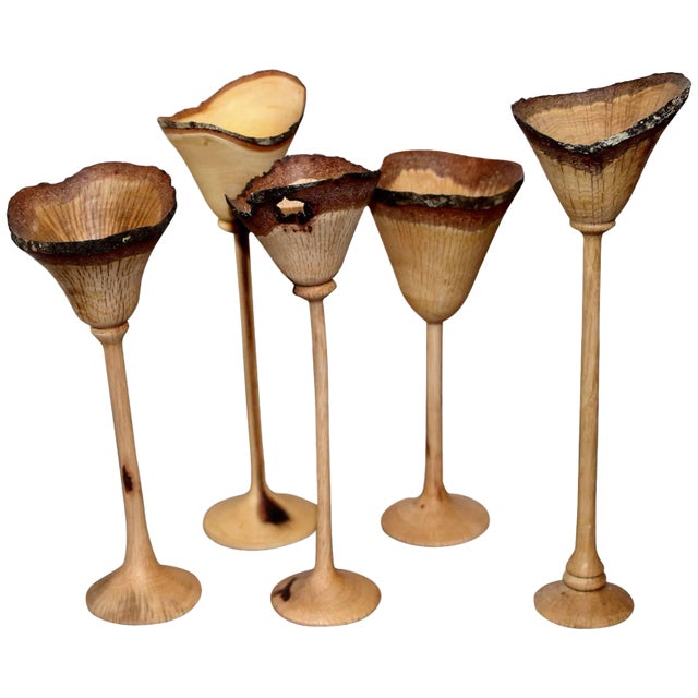 Set of Five Hand-Turned Wood Cups by Paul Maurer For Sale