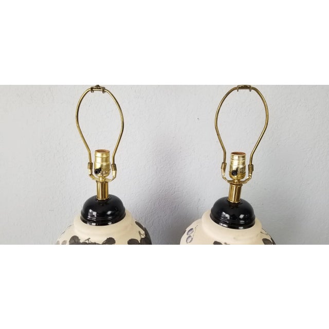Vintage Japanese Hand Painted Pottery Table Lamps - a Pair For Sale - Image 11 of 12