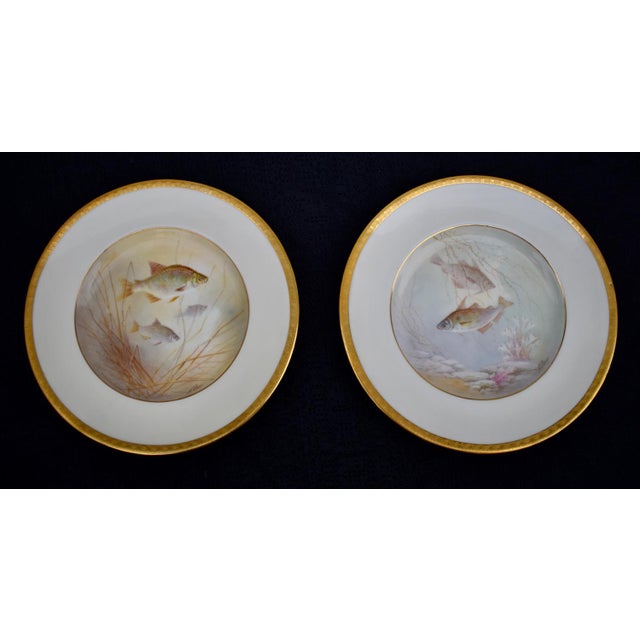 Minton Set of 6 Antique Minton for Tiffany Hand Painted Fish Cabinet Plates Gold Rim For Sale - Image 4 of 18