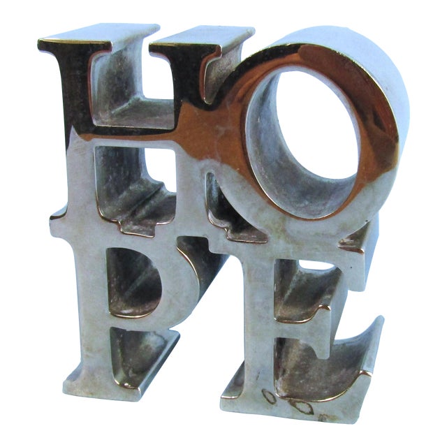 Robert Indiana Style Hope Paperweight Chrome Pop Art Sculptural Figurine Late 20th Century For Sale