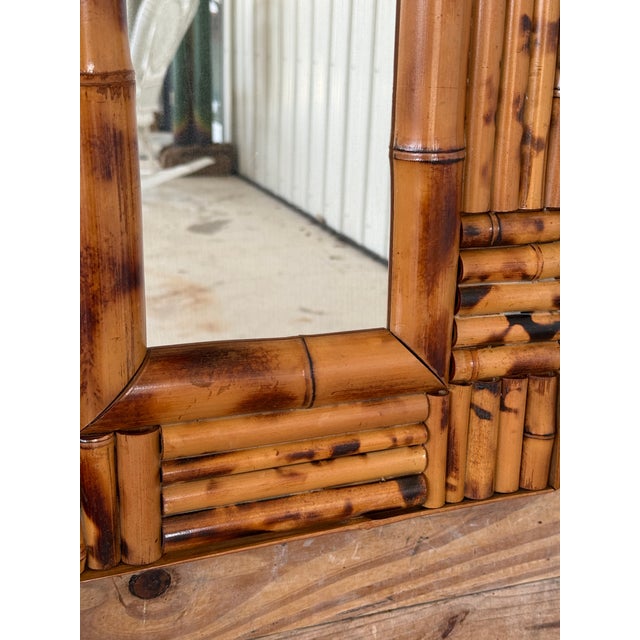 Vintage Boho Coastal Bamboo Wall Mirror With Sculptural Cut Bamboo Frame For Sale In Naples, FL - Image 6 of 10