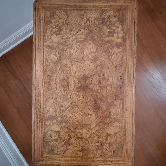 Vintage Baker Furniture Queen Anne Style Bookmatched Burled Walnut Veneer Lowboy For Sale - Image 16 of 18