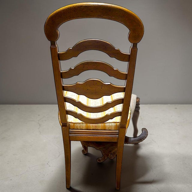 Rare 1966 Thomasville Formal Ladderback Style Dining Chairs Original Yellow Patterned Upholstery For Sale - Image 9 of 16