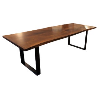 Walnut and Black Metal Frame Plank Table For Sale