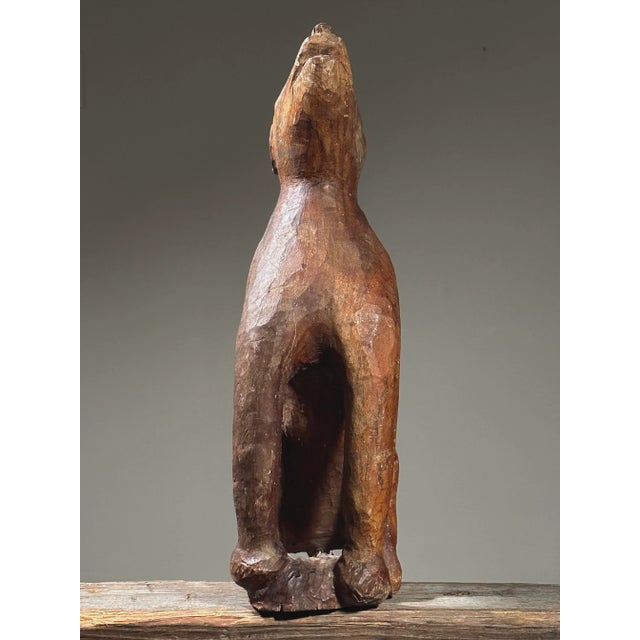 Antique Hand Carved Folk Art Howling Dog Sculpture For Sale - Image 4 of 11