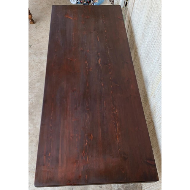 Wood 20th Century Spanish Baroque Style Walnut Lyre Legs Trestle Dining Table For Sale - Image 7 of 12