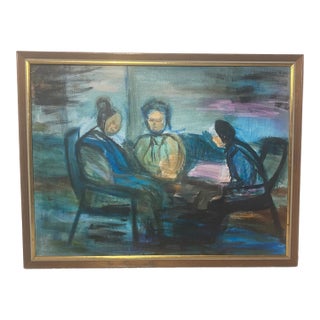 Original c.1955-1960 Mid-Century Figurative Abstract Expressionist Framed Oil Painting For Sale