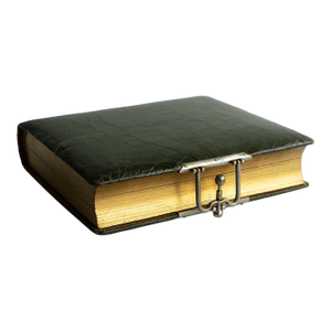 Antique Victorian Green Crocodile Skin Leather Photograph Album and Contents, Late 19th Century