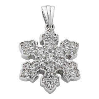 14k White Gold Diamond Snowflake Pendant 0.6ct For Sale
