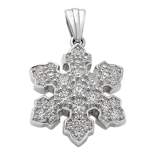 14k White Gold Diamond Snowflake Pendant For Sale