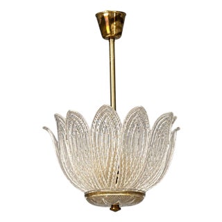 1960s Mid-Century Modern Carl Fagerlund, Tulip Chandelier, Molded Glass, Brass For Sale