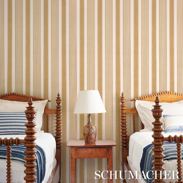 2020s Sample - Schumacher Summerville Stripe Wallcovering In Ochre For Sale - Image 5 of 6