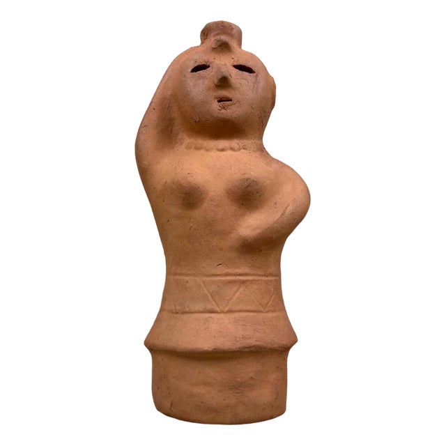 Unglazed Terracotta Figurine of Woman Carrying Water, Miyazaki, Japan, 1960s For Sale