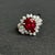 Vintage Faux Ruby Cocktail Ring Sterling Silver Cubic Zirconia Halo Cluster Size 8 A stunning piece with art deco styling,...