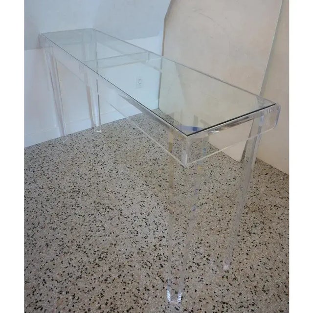 60" Console Table Lucite and Clear Glass Top - Floor Sample33 For Sale - Image 9 of 12