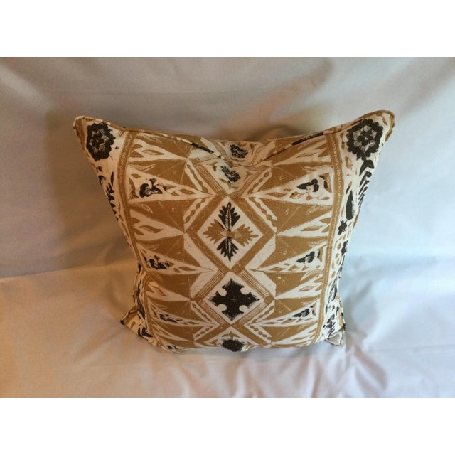 Textile China Seas Biron Batik Camel Brown on Linen Geometric Patterned Pillow Cover For Sale - Image 7 of 7