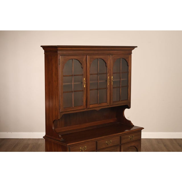 Ethan Allen Georgian Court Style Cherry Step Back Hutch China Cabinet For Sale - Image 10 of 18